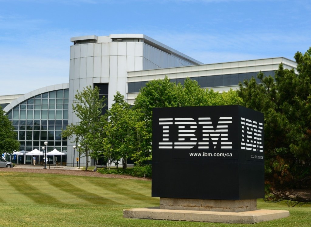 Picture showing IBM building, logo and website