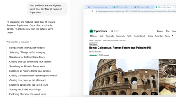 Picture showing users asking Operator to perform tasks online and it will begin to do them using its own web browser.
